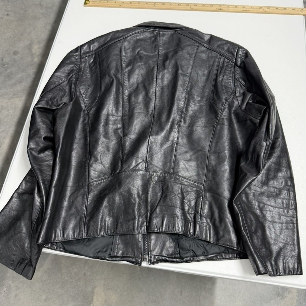 Wilsons Suede & Leather Mens Black Leather Zip Up Jacket Size 42 Vintage Moto - Picture 6 of 7